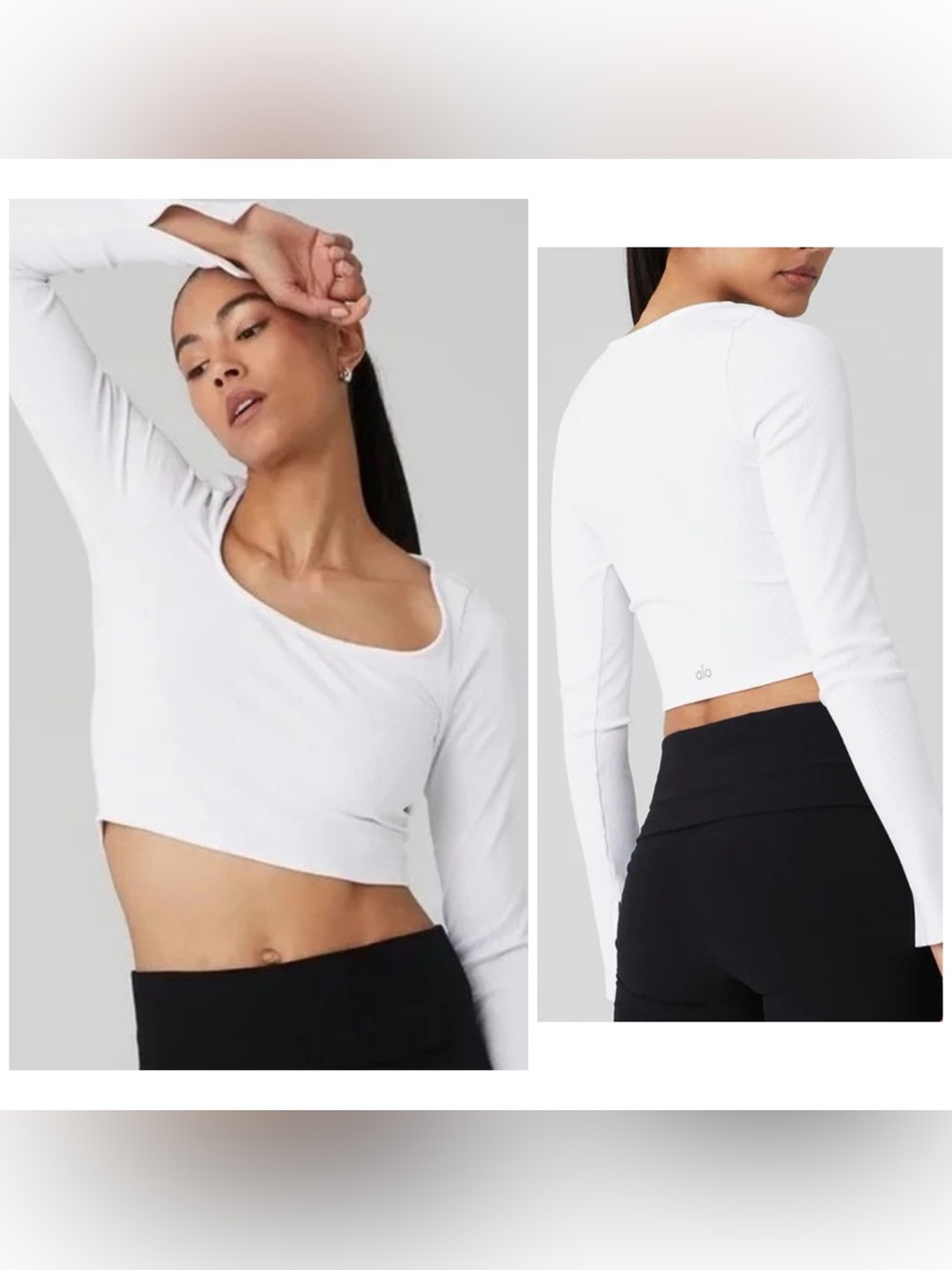 Alo Yoga Alosoft Ribbed Showstopper Long Sleeve Top Whitt Size Medium